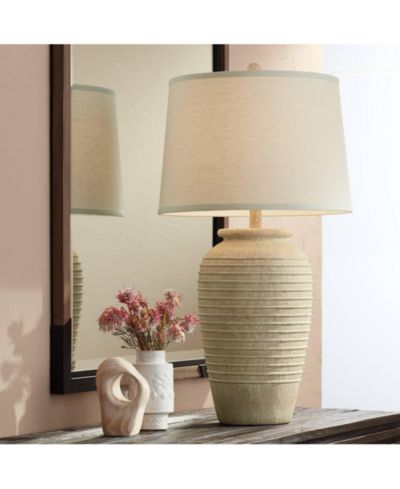 John Timberland Austin Rustic Table Lamp 28" Tall Sand Toned Linen Drum Shade for Bedroom Living Room Bedside Nightstand Office Kids Family Home
