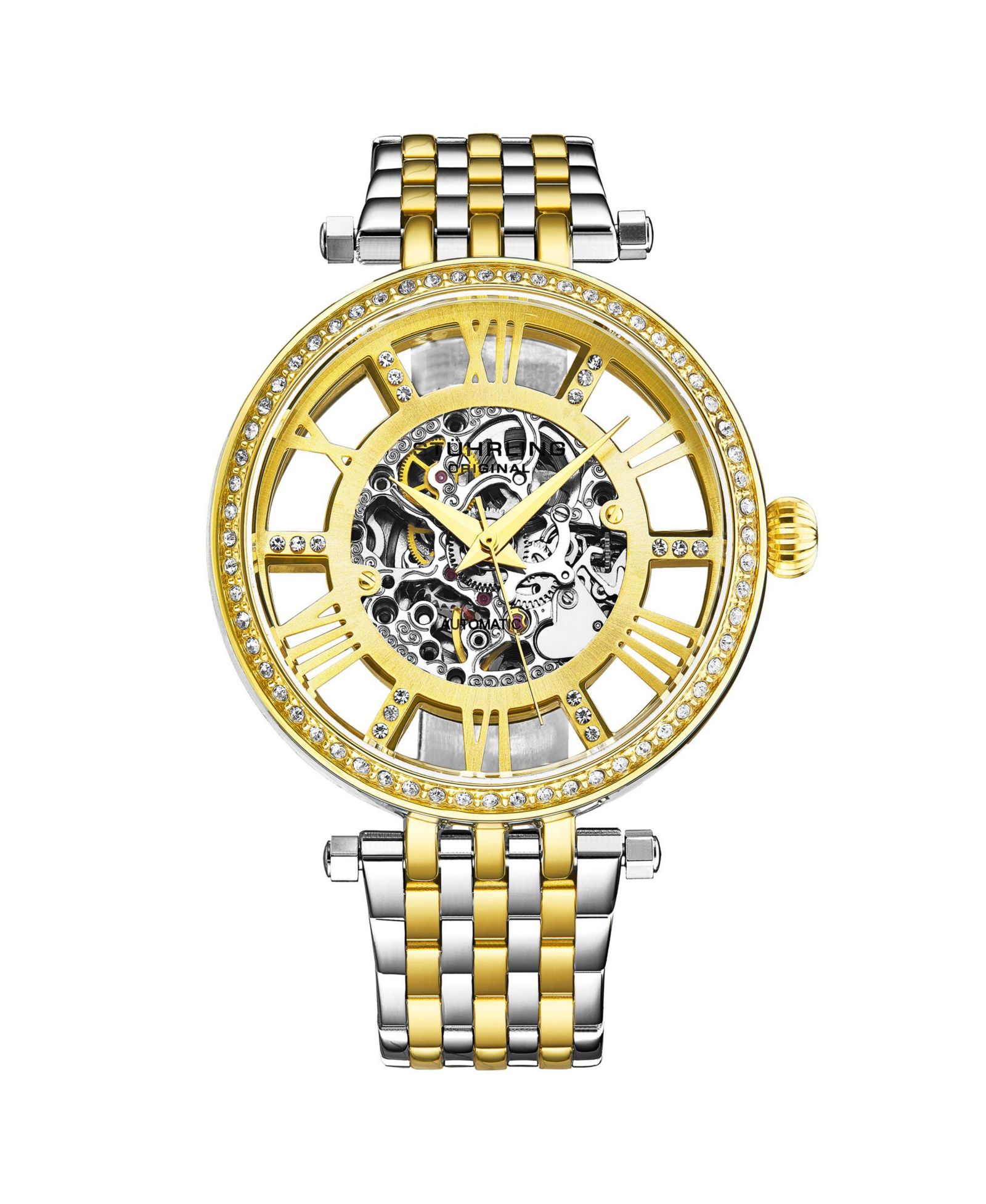 Stuhrling 3944 Delphi Women s Automatic Skeleton Watch 38mm, Silver-tone, Crystal Bezel, Roman Numerals, Stainless Steel Bracelet