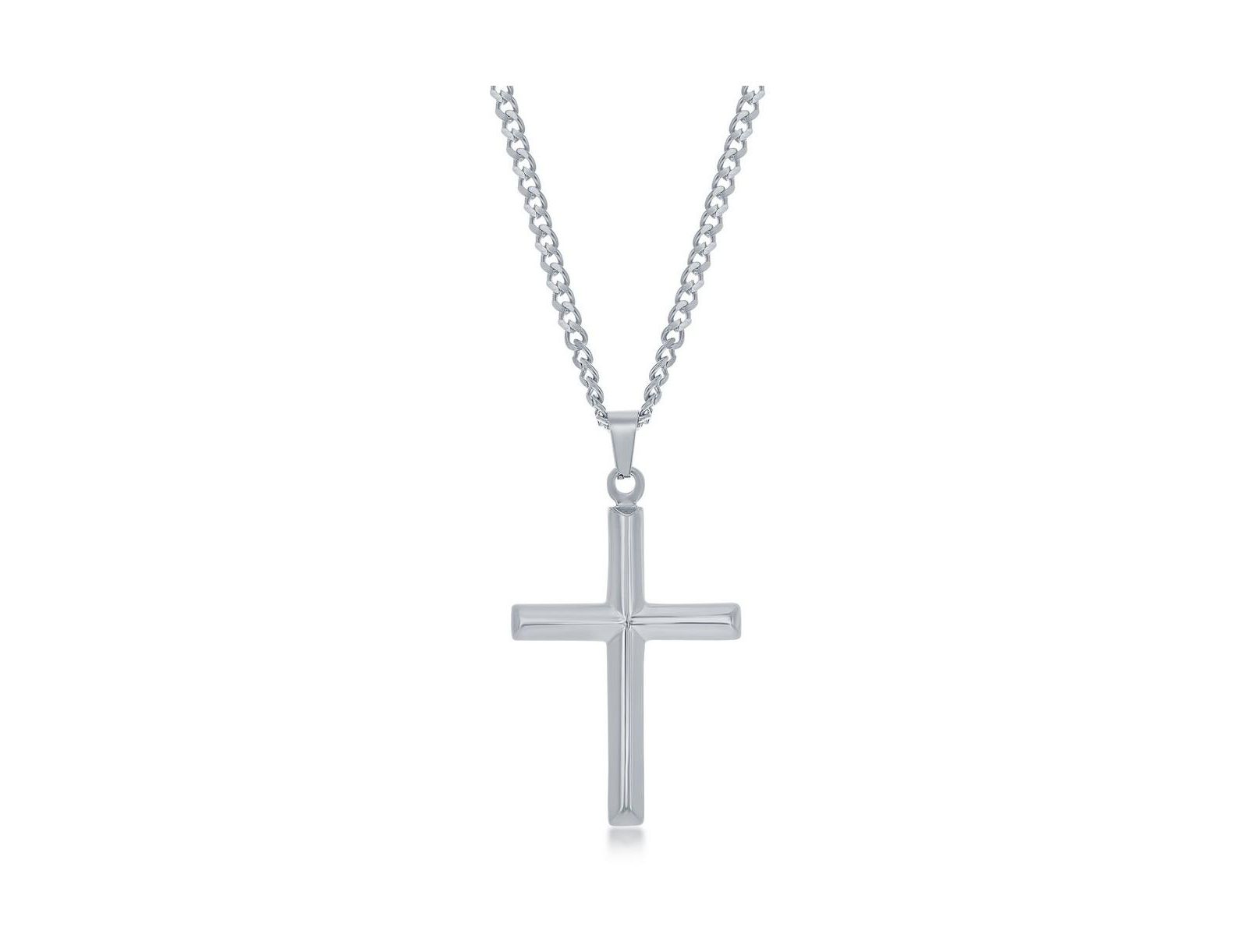 Stainless Steel or Plated over Stainless Steel Polished 3D Cross Necklace