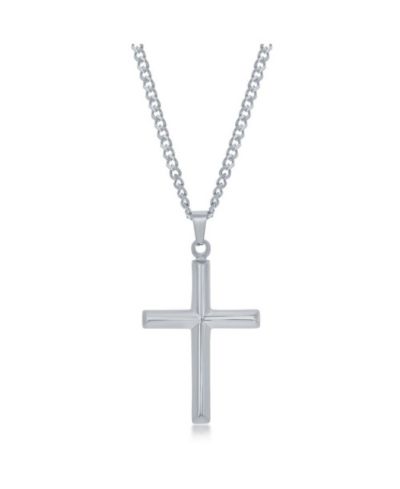 Stainless Steel or Plated over Stainless Steel Polished 3D Cross Necklace