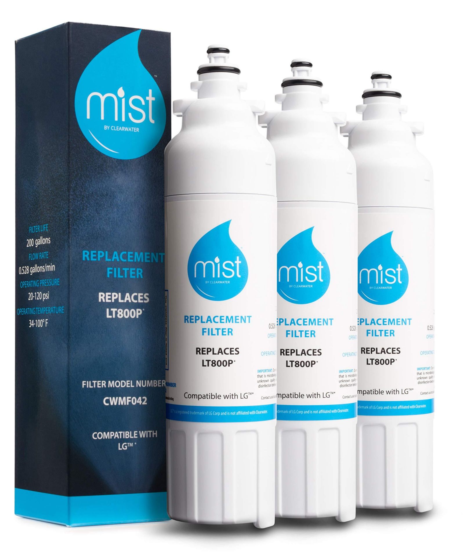 Mist LG Refrigerator Water Filter, Compatible with LG Water Filter 3 Pack