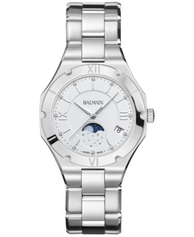 Женские наручные часы Balmain Moonphase Diamond (1/20 ct. t.w.), сталь, 33mm