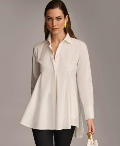 Donna Karan New York Женский туник-топ из поплина A-Line на пуговицах