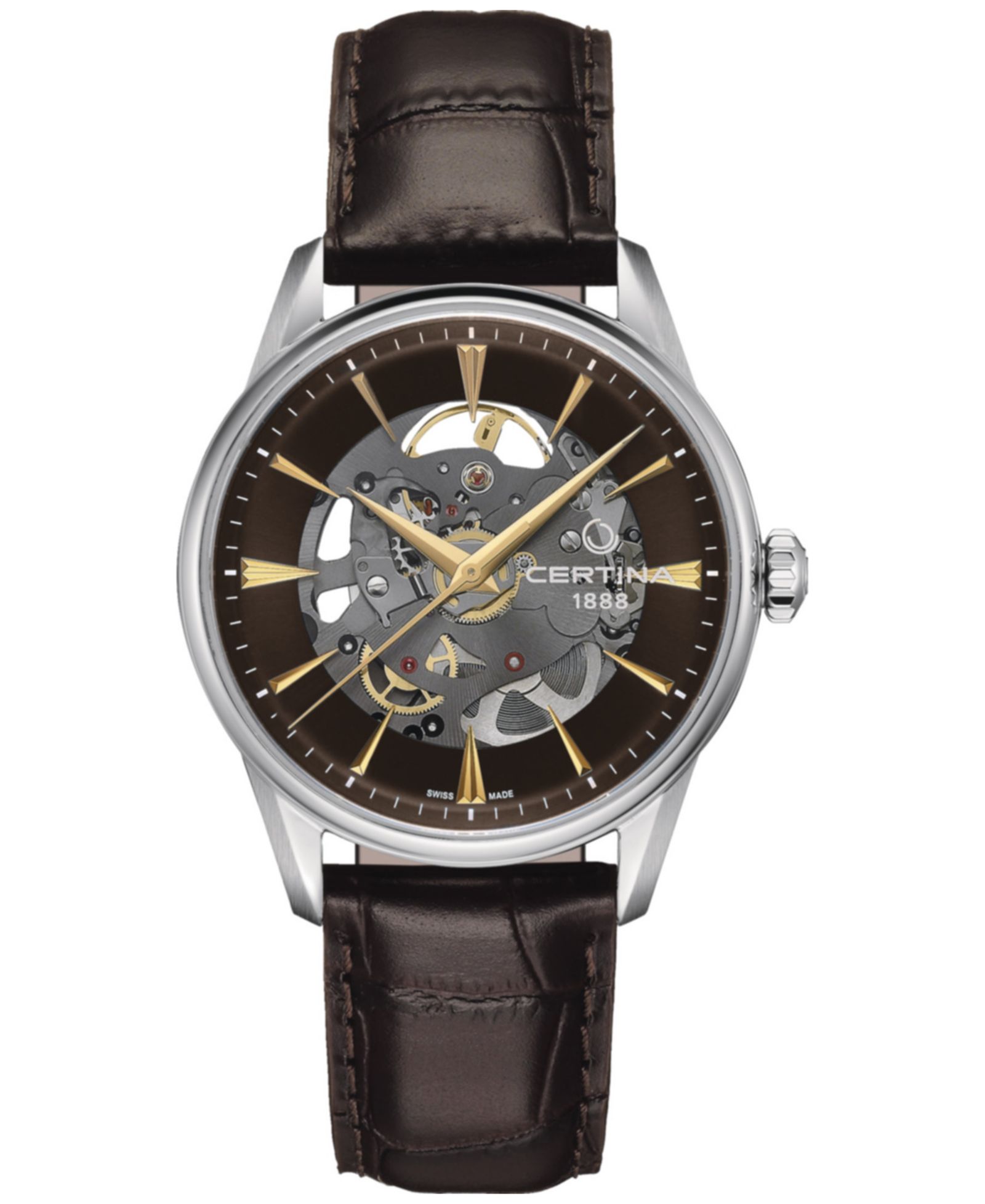 Мужские часы Certina Men's Swiss Automatic DS-1 Skeleton Black Strap Watch 40mm