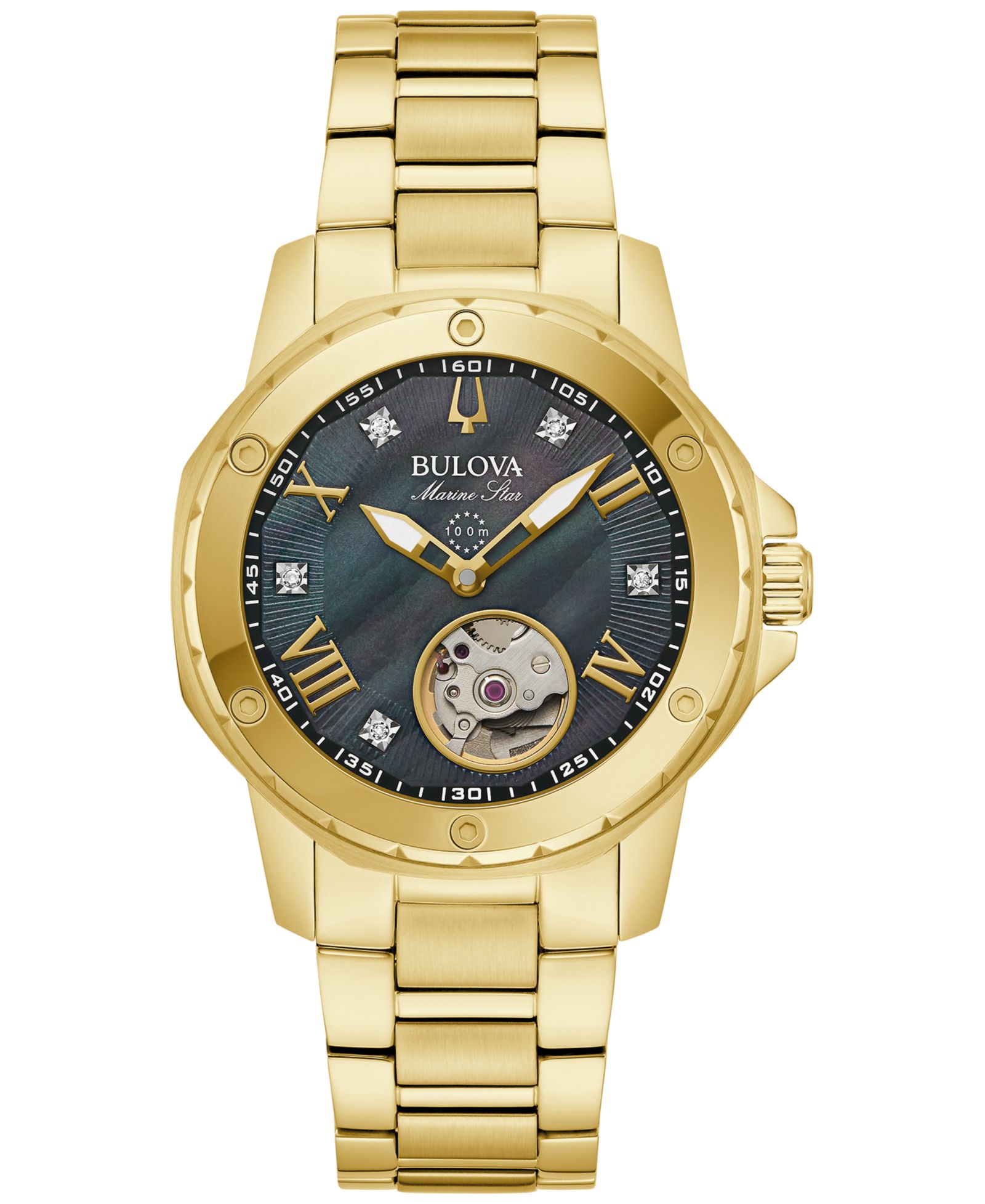 Женские часы Bulova Automatic Marine Star Diamond Accent Gold-Tone Stainless Steel 35mm