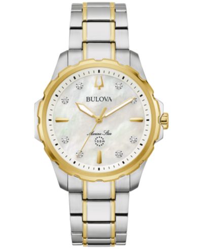 Bulova Women's Marine Star Diamond Accent Two-Tone Stainless Steel Bracelet Watch 36mm