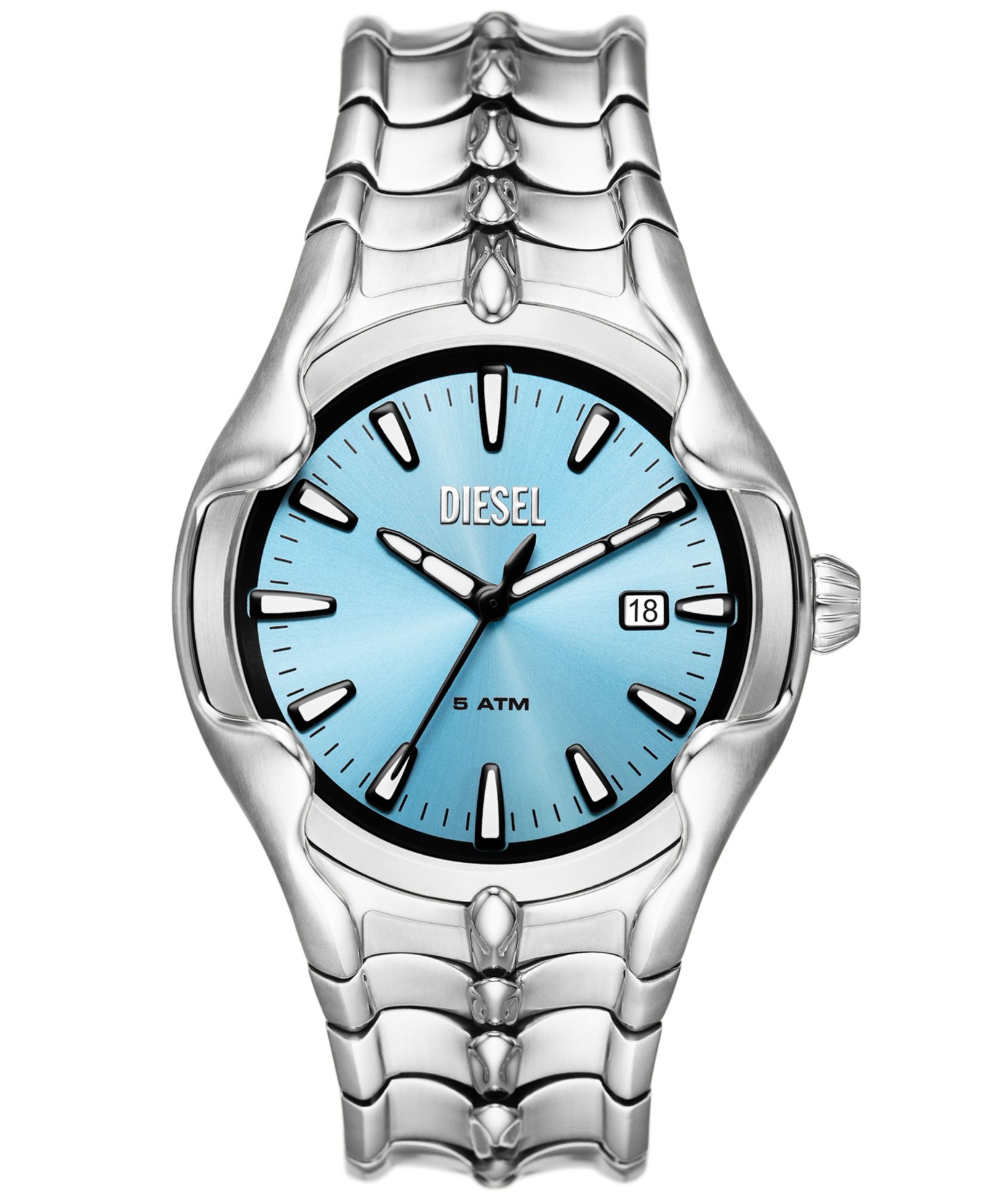 Diesel Мужские часы Vert Three Hand Date Silver-Tone Stainless Steel 44mm