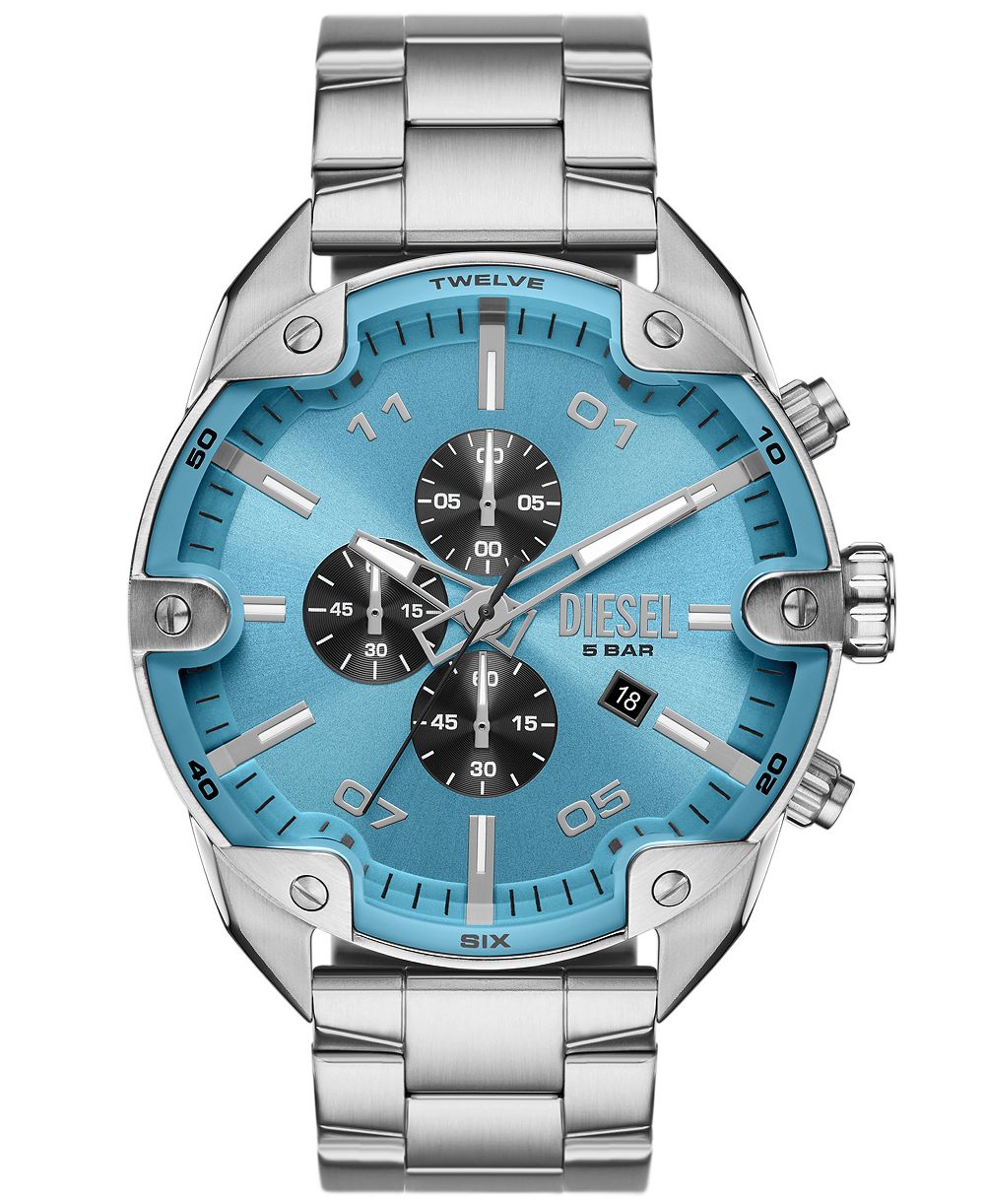 Мужские часы Diesel Spiked Chronograph Silver-Tone Stainless Steel 49mm