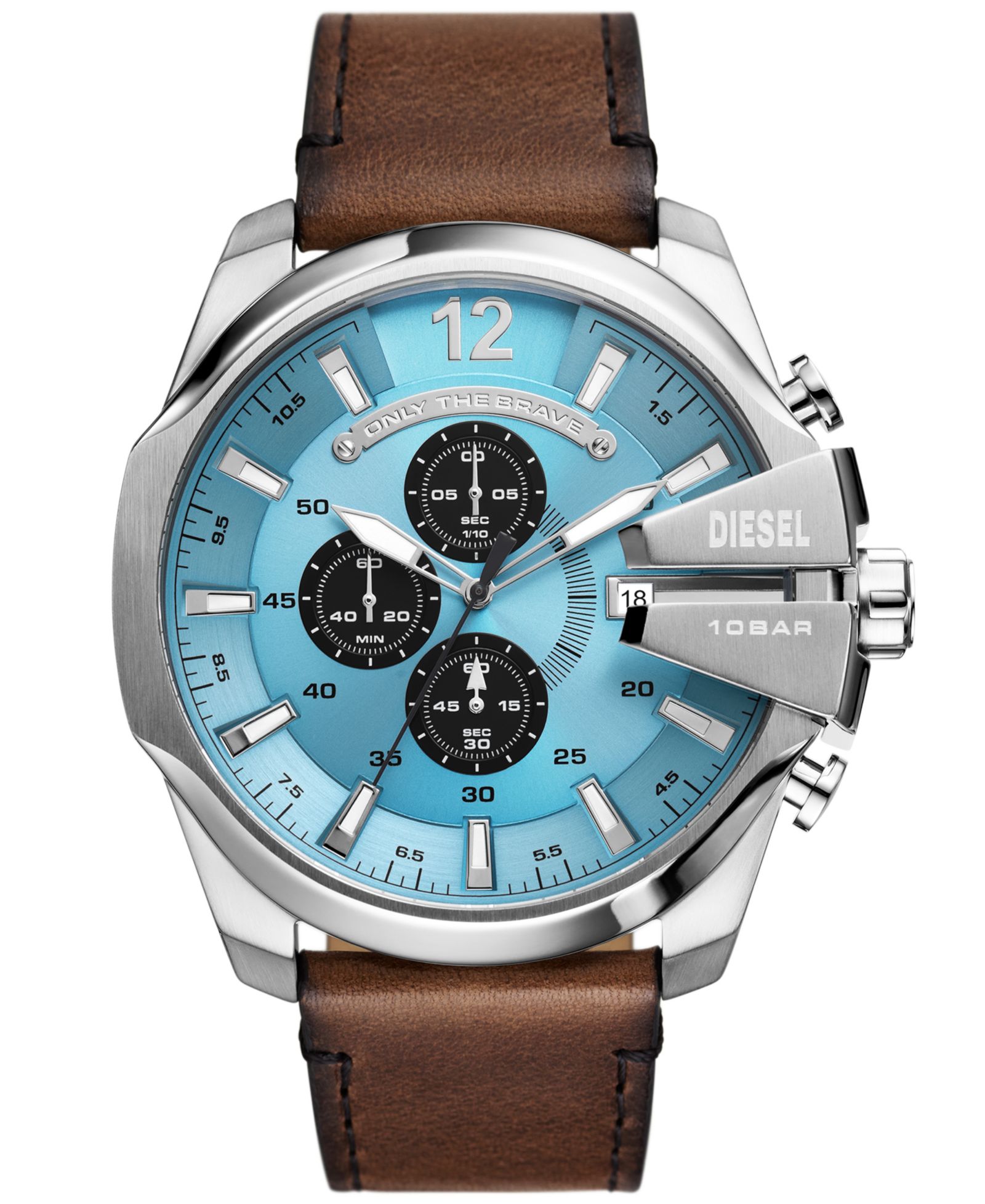 Diesel Мужские часы Mega Chief Chronograph, коричневый кожаный ремешок, 51mm
