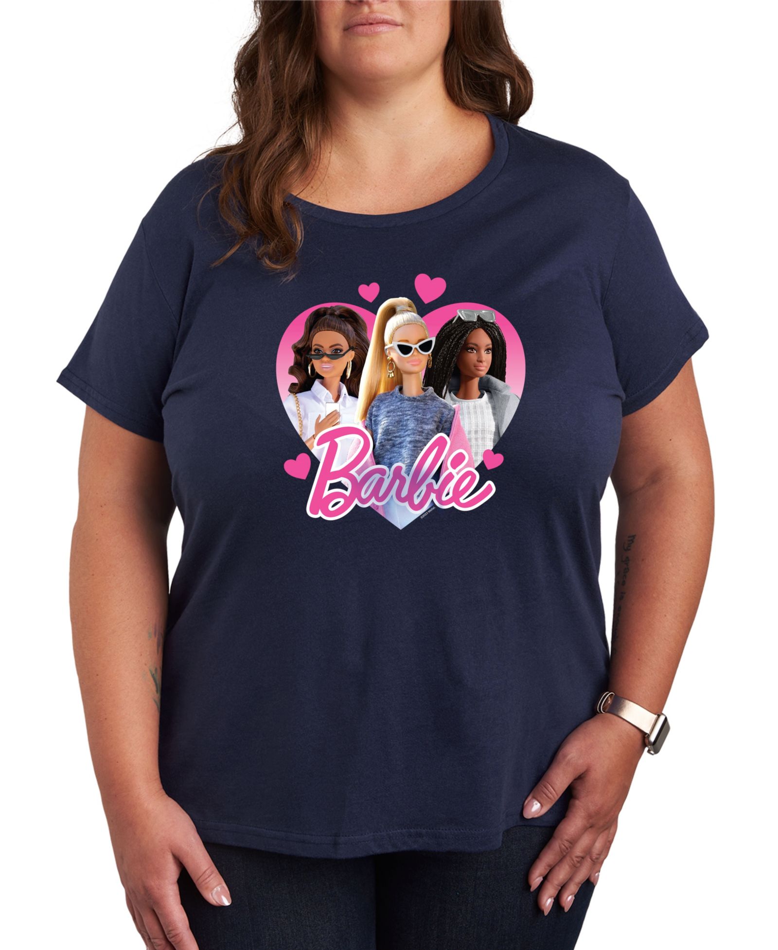 Hybrid Apparel Plus Size Trendy Barbie Heart Graphic Crew Neck T-Shirt