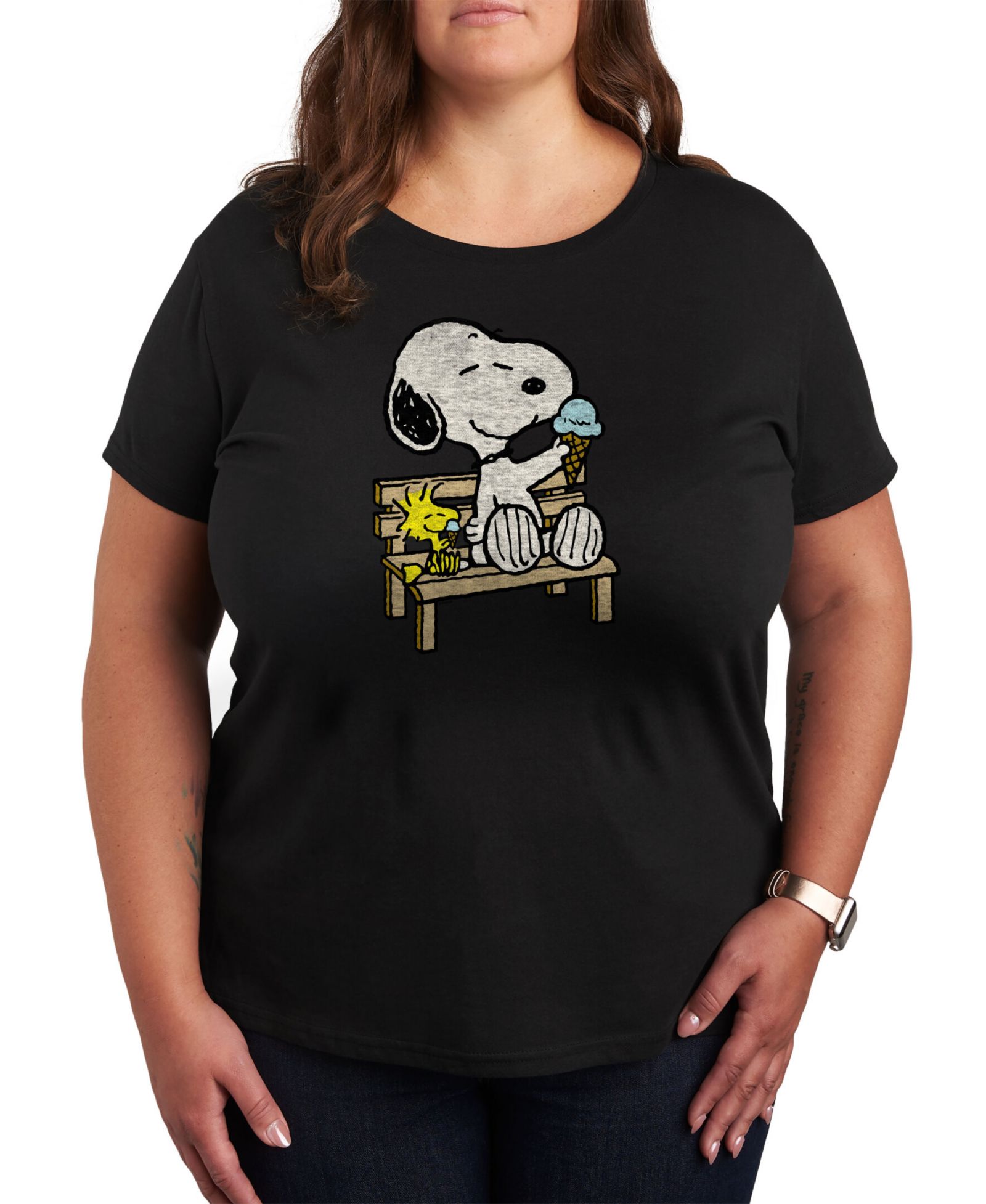Hybrid Apparel Trendy Plus Size Peanuts Snoopy & Woodstock Graphic T-shirt