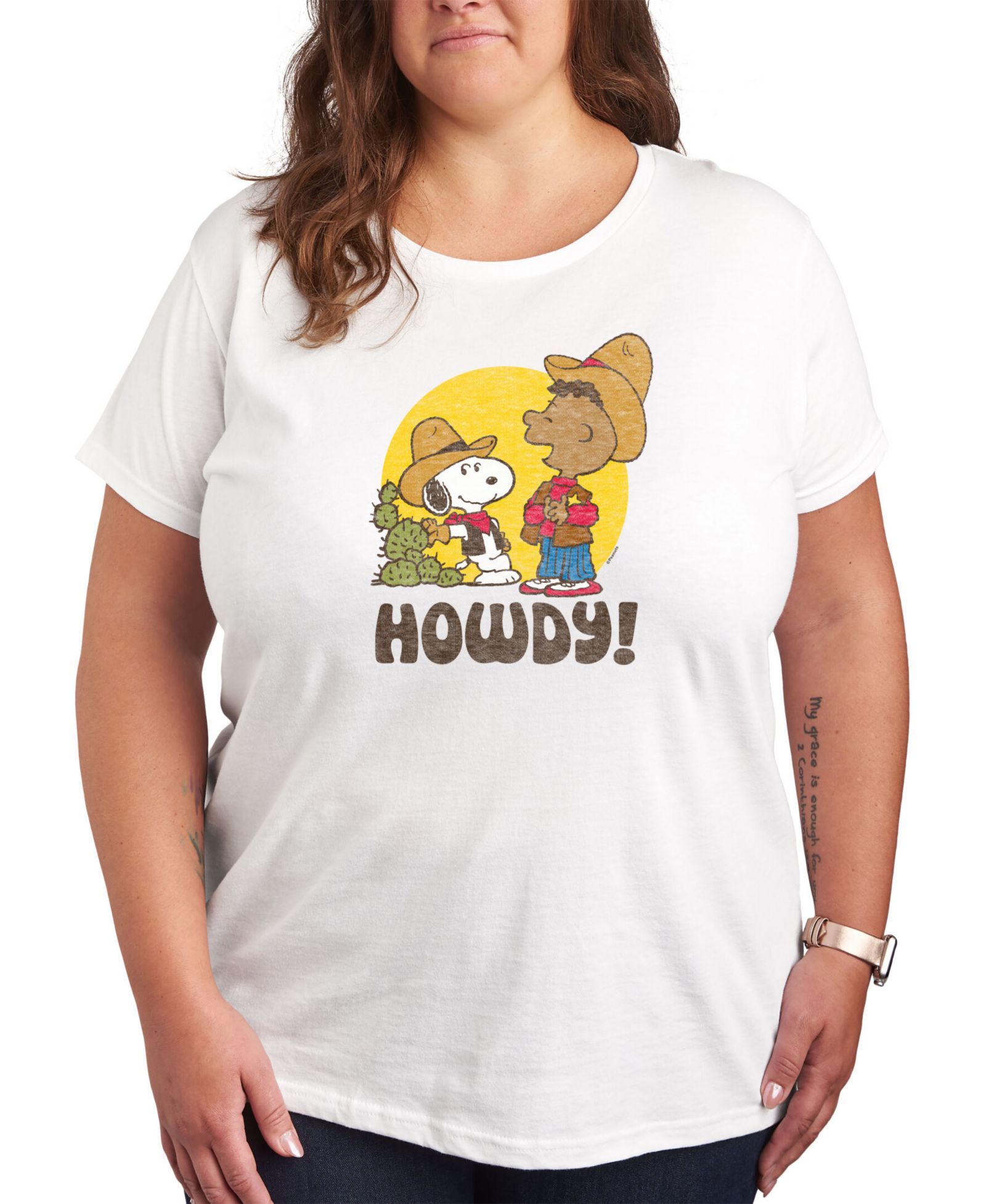 Женская футболка Hybrid Apparel Trendy Plus Size Peanuts Snoopy & Franklin Western Cowboy Howdy Graphic