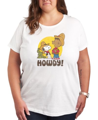 Женская футболка Hybrid Apparel Trendy Plus Size Peanuts Snoopy & Franklin Western Cowboy Howdy Graphic