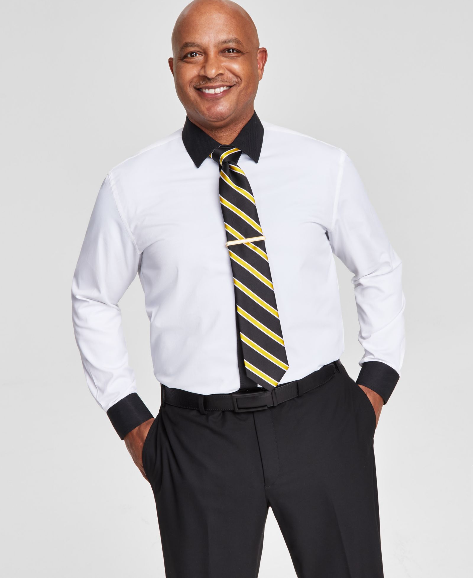 Tayion Collection Men's Slim-Fit Black Trim Solid Dress Shirt