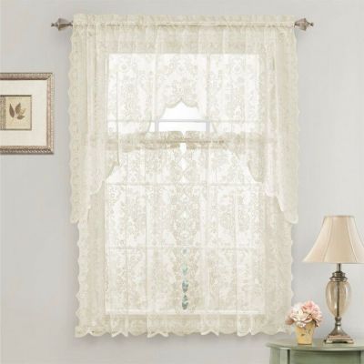 Kate Aurora Shabby Living Lena Floral Lace Complete Kitchen Curtain Tier and Swag Set