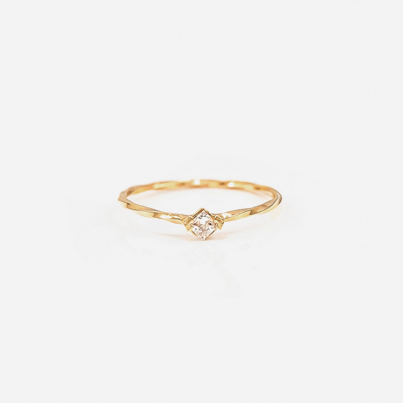 14k Gold Plated Thin Crystal Solitaire Ring Minimalist Dainty Daily Wear
