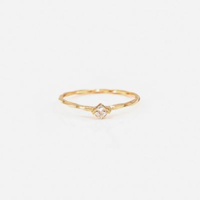 14k Gold Plated Thin Crystal Solitaire Ring Minimalist Dainty Daily Wear