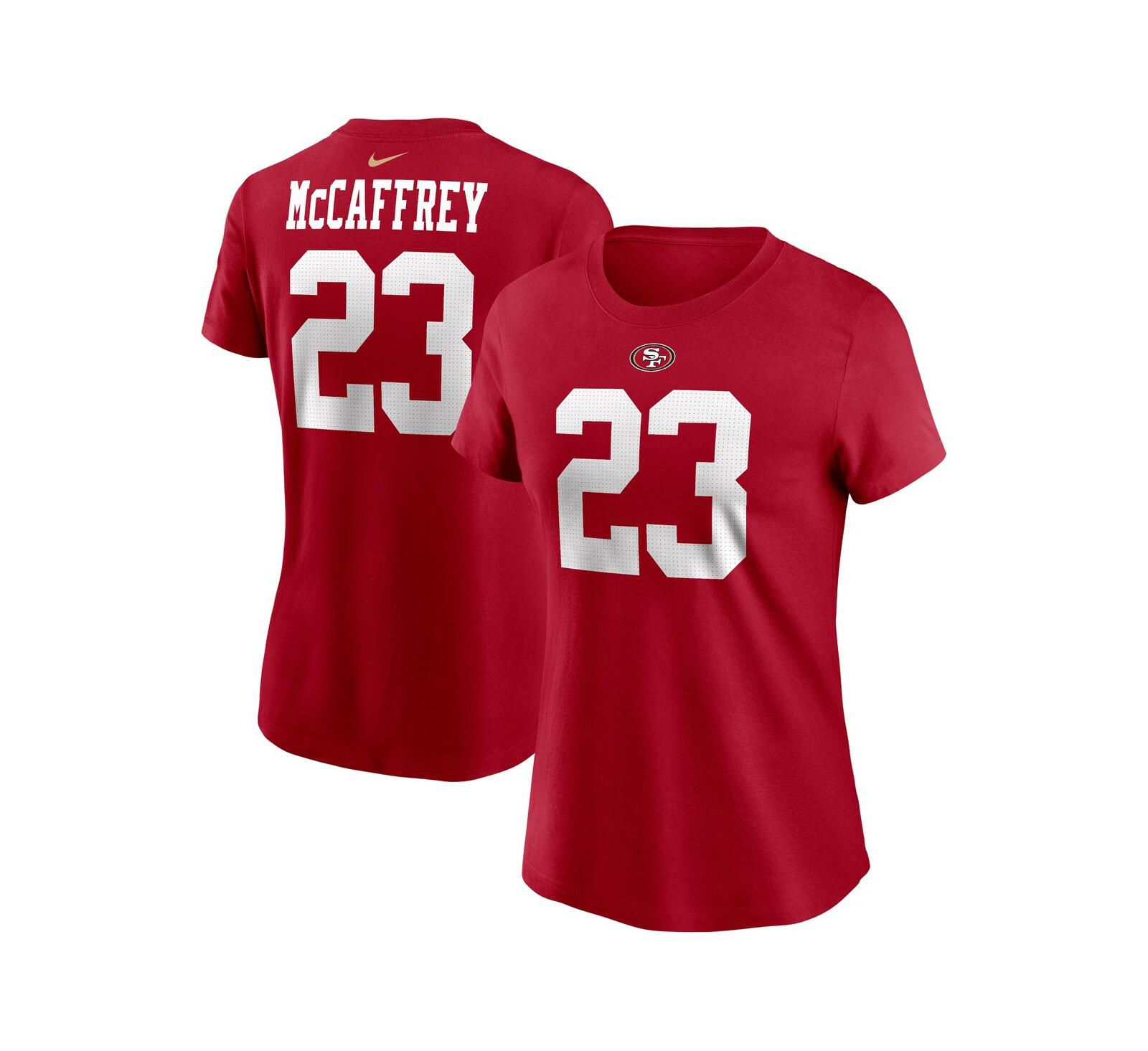 Женская футболка Nike Christian McCaffrey Scarlet San Francisco 49ers Player Name and Number