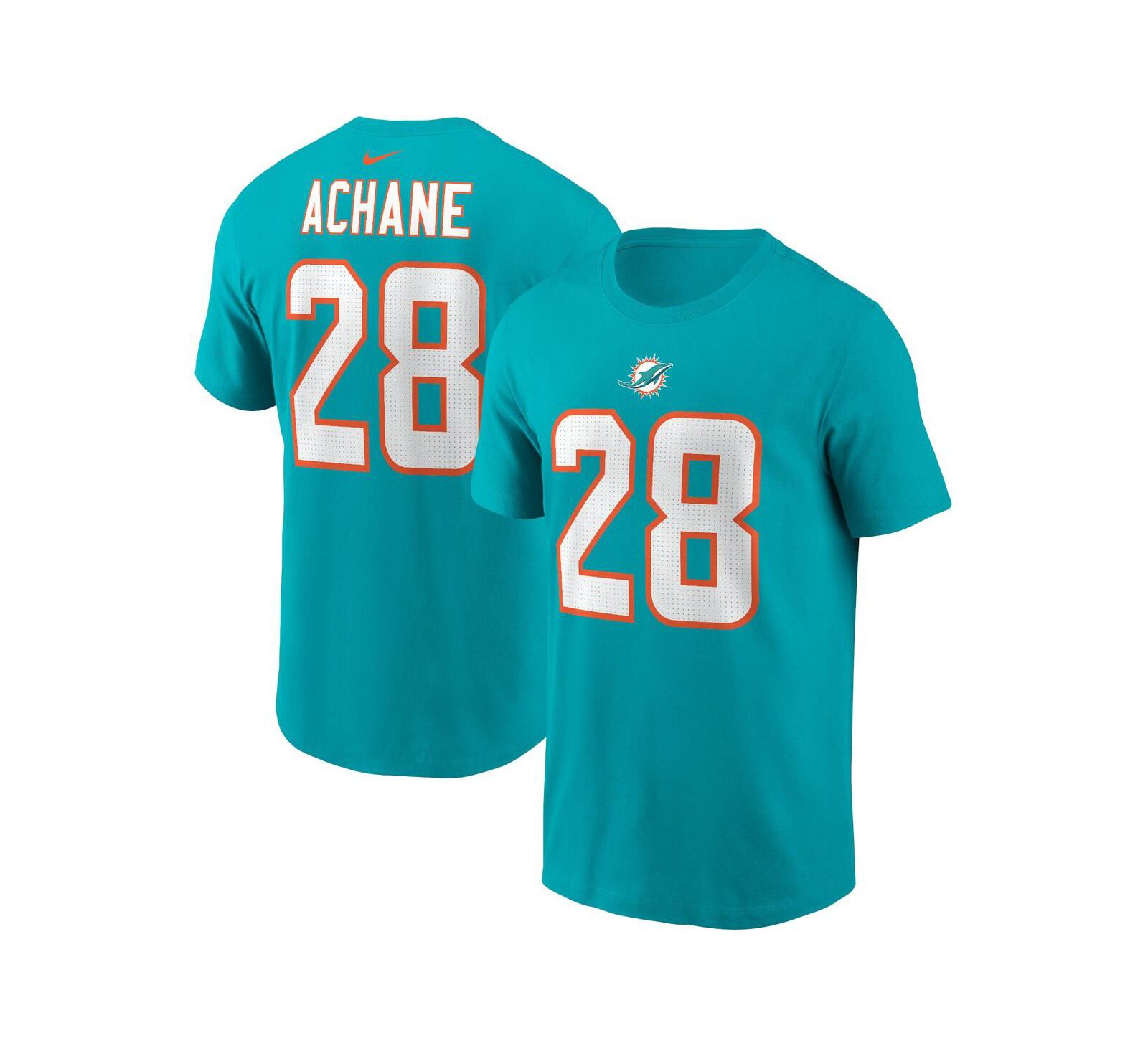 Men's Nike De’Von Achane Aqua Miami Dolphins Player Name and Number T-shirt