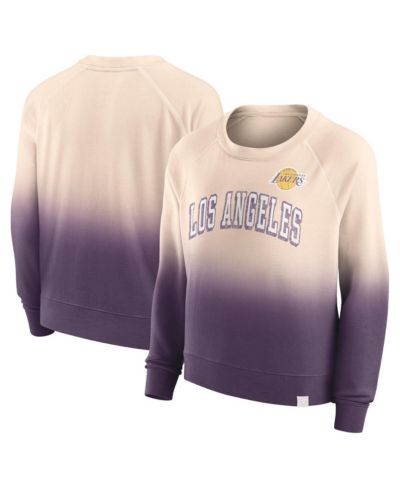Women's Fanatics Tan, Purple Distressed Los Angeles Lakers Lounge Arch Raglan Pullover Sweatshirt