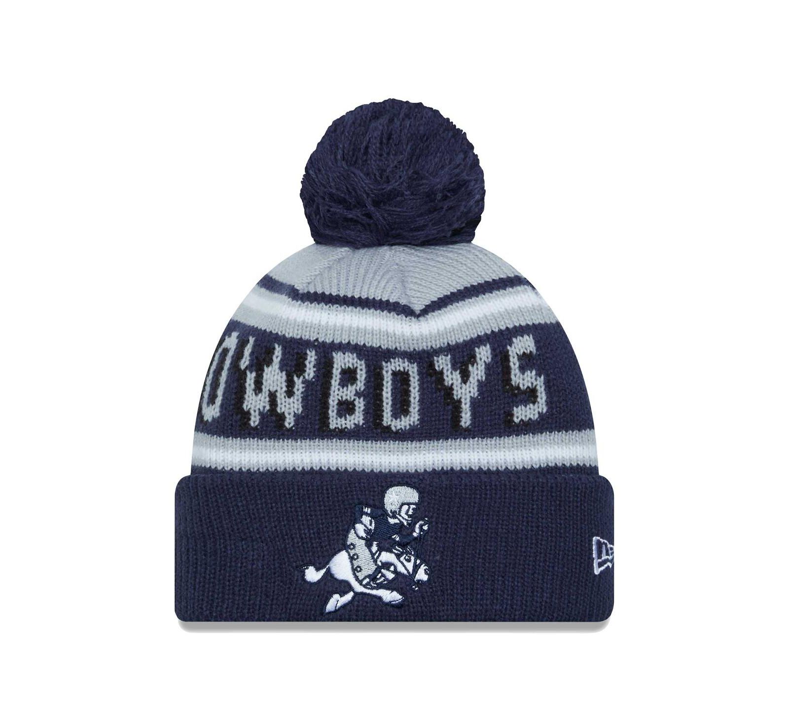 Детская вязаная шапка New Era Gray Navy Dallas Cowboys Gridiron Classics with Pom