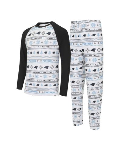 Мужской комплект Concepts Sport White, Black Carolina Panthers Tinsel Raglan Long Sleeve T-shirt and Pants Sleep Set