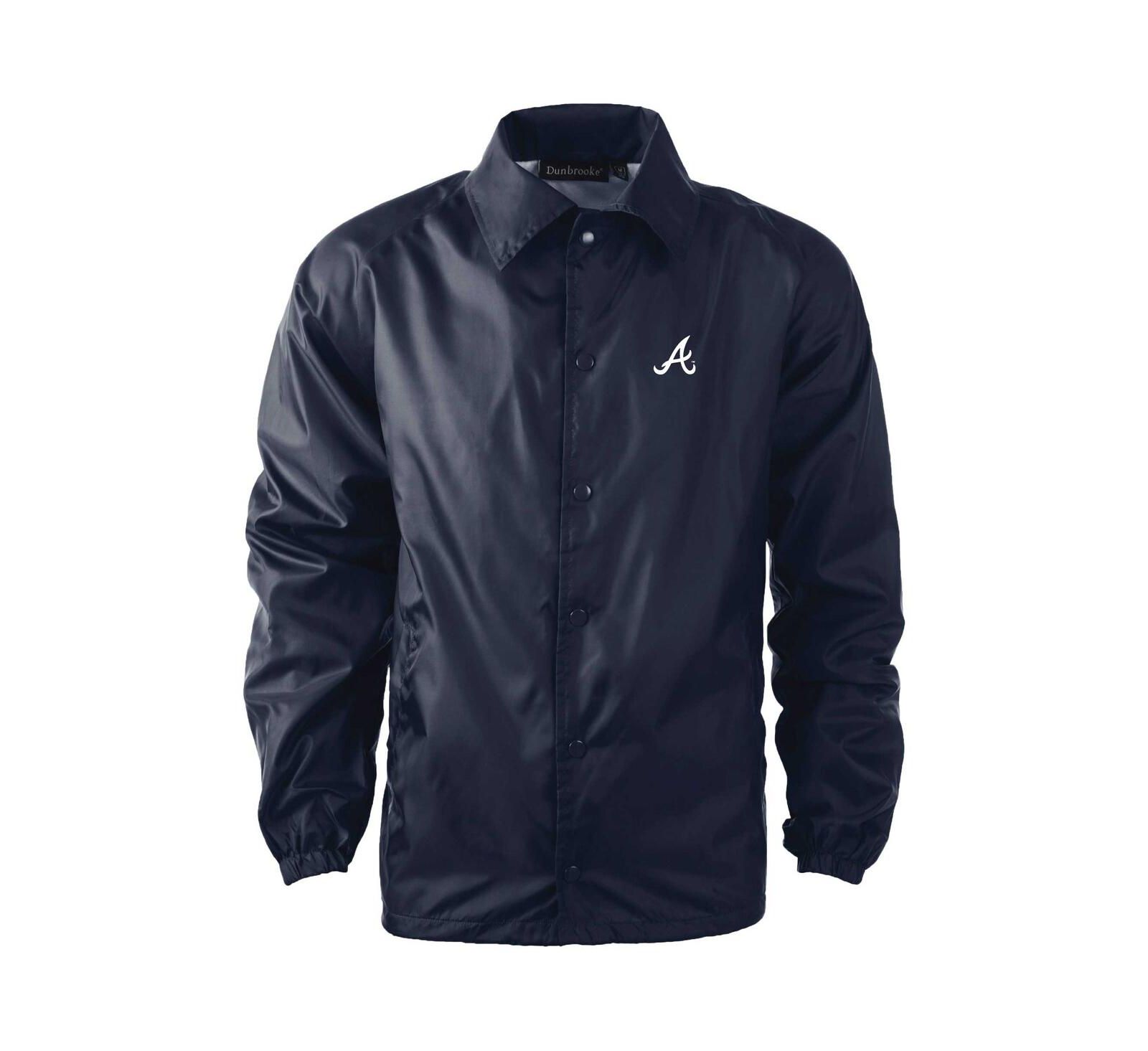Men's Dunbrooke Navy Atlanta Braves Coach's Raglan Full-Snap Windbreaker Jacket