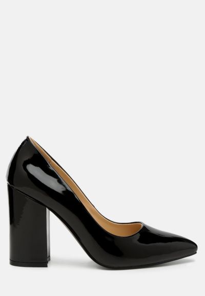 London Rag Womens Kamira Patent Faux Leather Block Heel Pumps