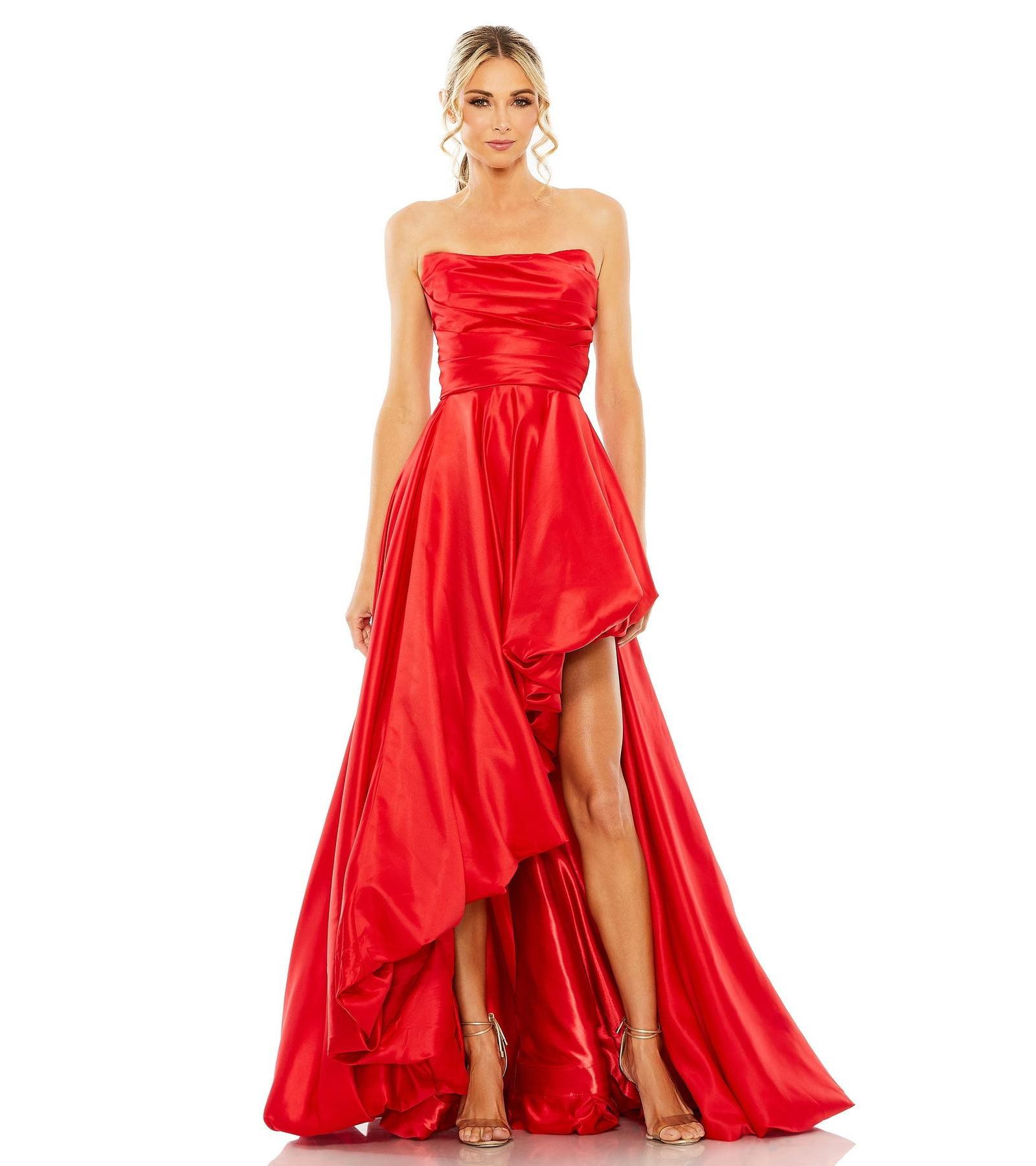 Mac Duggal Women's Strapless Ruched High Low Gown