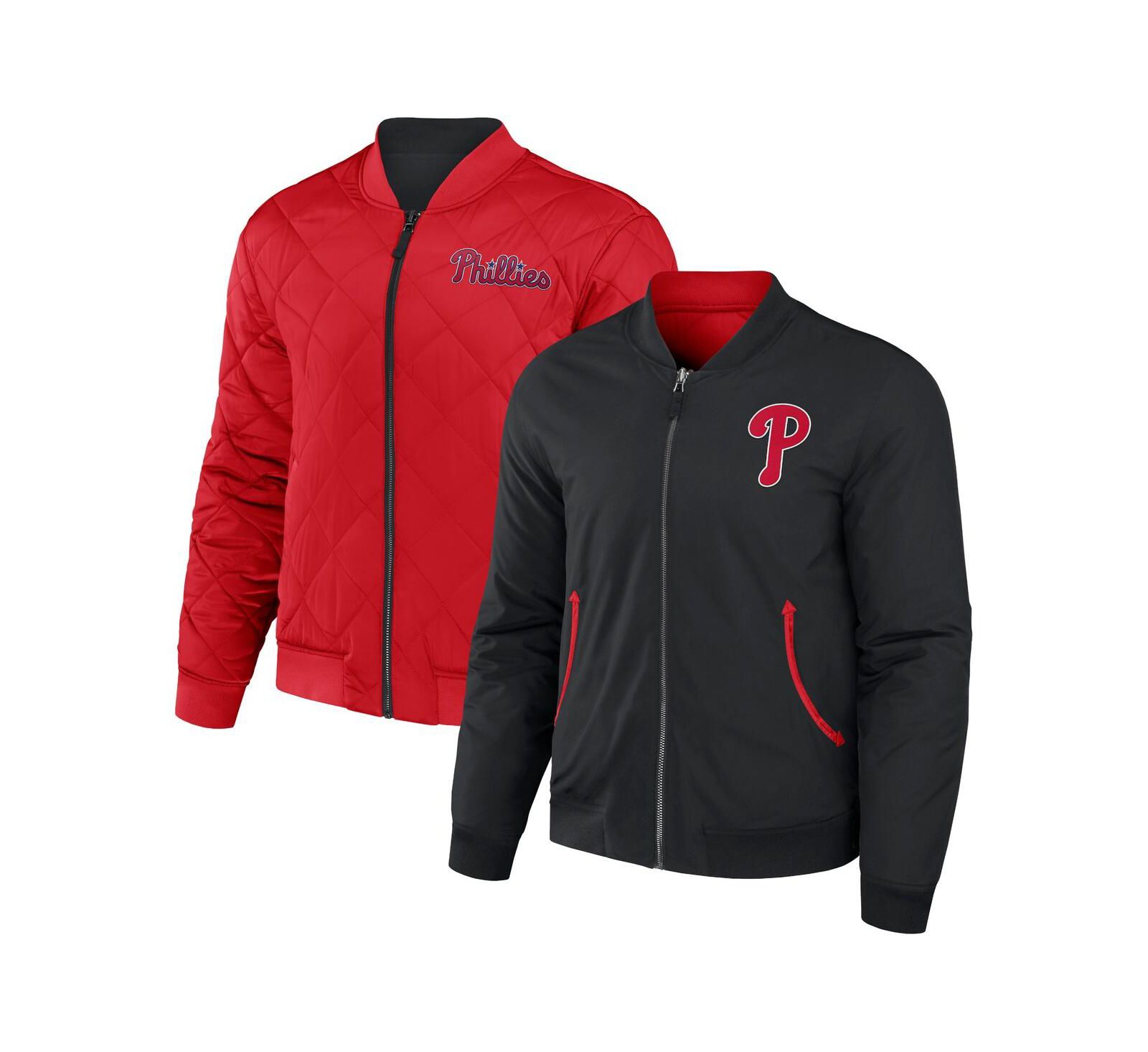 Men's Darius Rucker Collection by Fanatics Black, Red Philadelphia Phillies Reversible Full-Zip Bomber Jacket