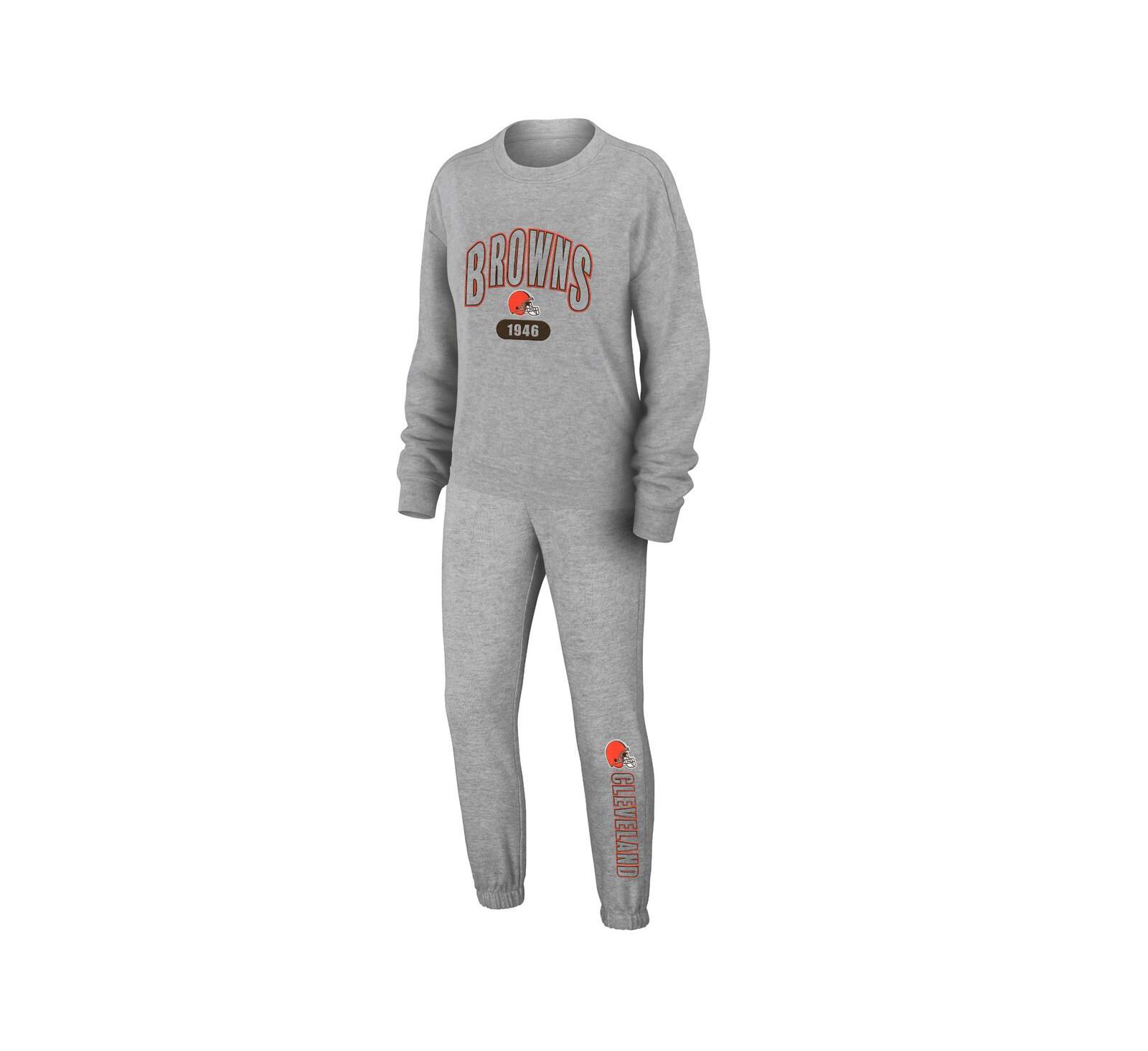 Women's WEAR by Erin Andrews Heather Gray Cleveland Browns Knit Long Sleeve Tri-Blend T-shirt and Pants Sleep Set