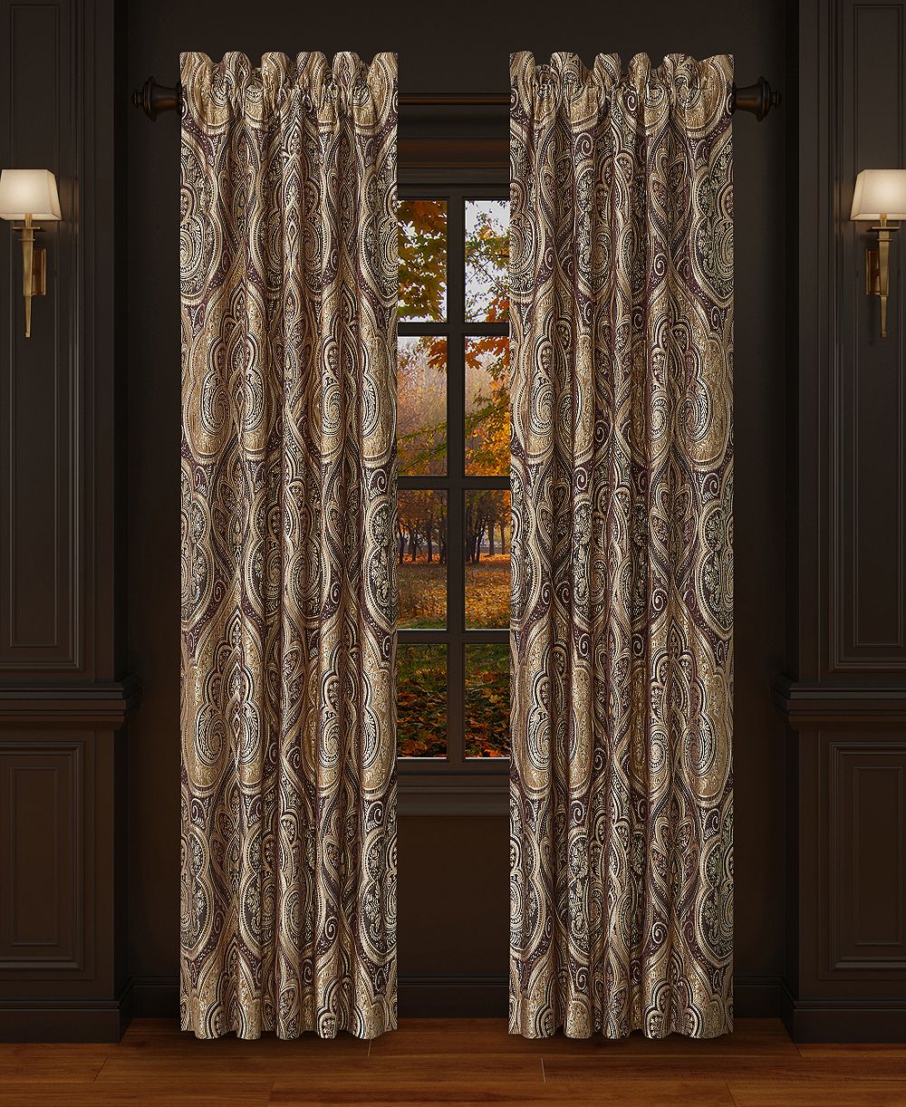 Five Queens Court Bordeaux Window Panel Pair, 50" x 95"