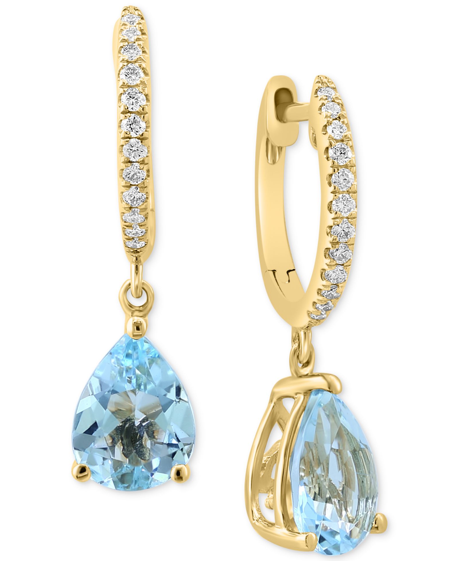 Серьги-кольца EFFY® с аквамарином (1-7/8 ct.t.w.) и бриллиантом (1/10 ct. t.w.) в золоте 14k