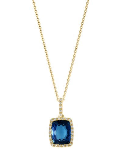 EFFY® London Blue Topaz (4-1/5 ct. t.w.) & Diamond (1/10 ct. t.w.) Halo 18" Pendant Necklace in 14k Gold