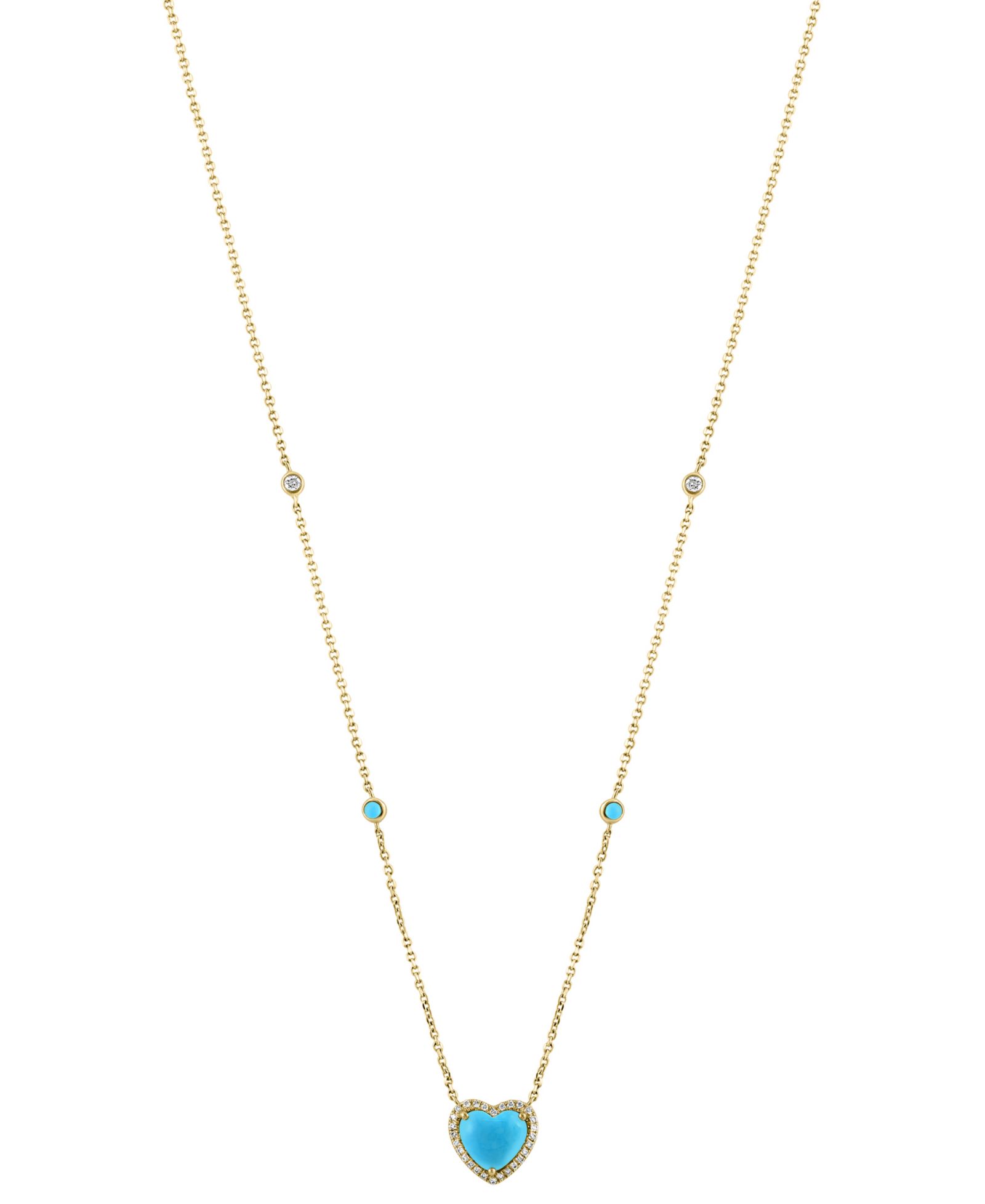Подвеска EFFY® Turquoise & Diamond (1/6 ct. t.w.) Heart Halo в 14k Gold, 16" + 2" extender