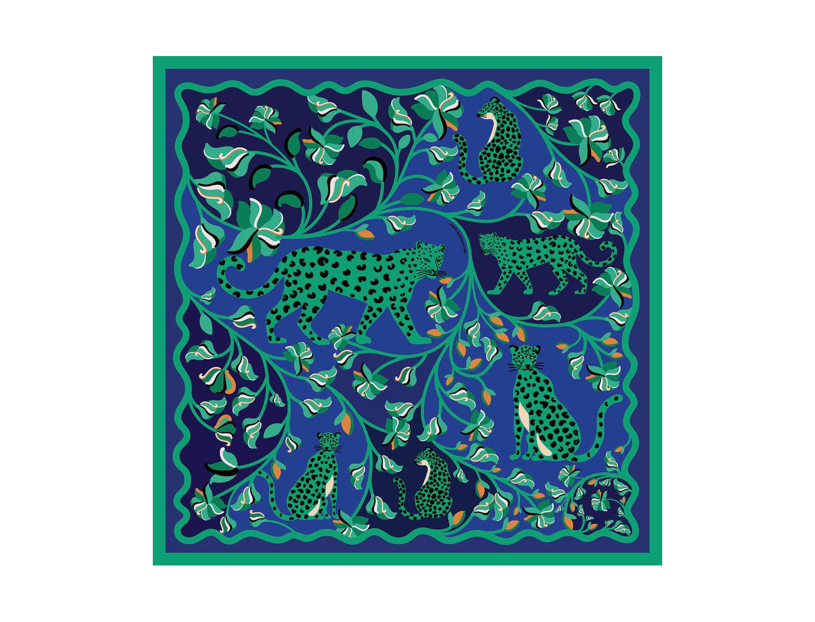 Jessie Zhao New York Шелковый шарф с принтом Leopards In The Verdant Wild