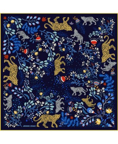 Jessie Zhao New York Шелковый шарф Double Sided Blue Amazon Rainforest Journey
