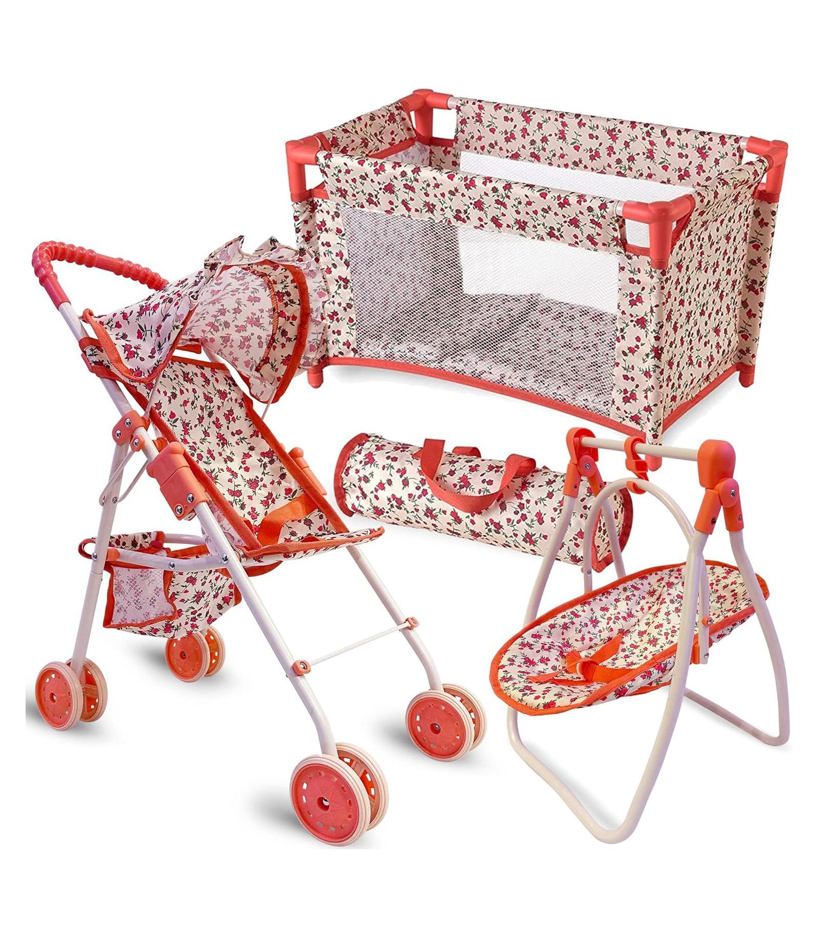 The New York Doll Collection My First Doll 3-in-1 Stroller, Swing and Crib, 3-Piece Set, Ages 3+