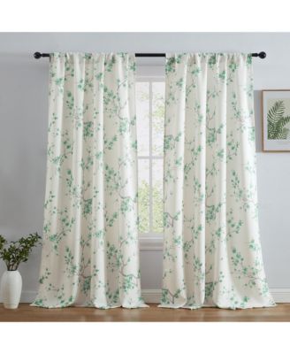 HLC.ME Jasmine Floral Patterned Room Darkening Curtain ROD POCKET POLE TOP Panels - Set of 2