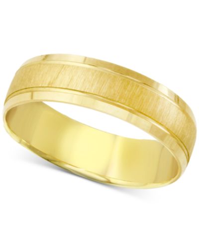 Мужское обручальное кольцо 14k Gold с текстурированной полированной гранью