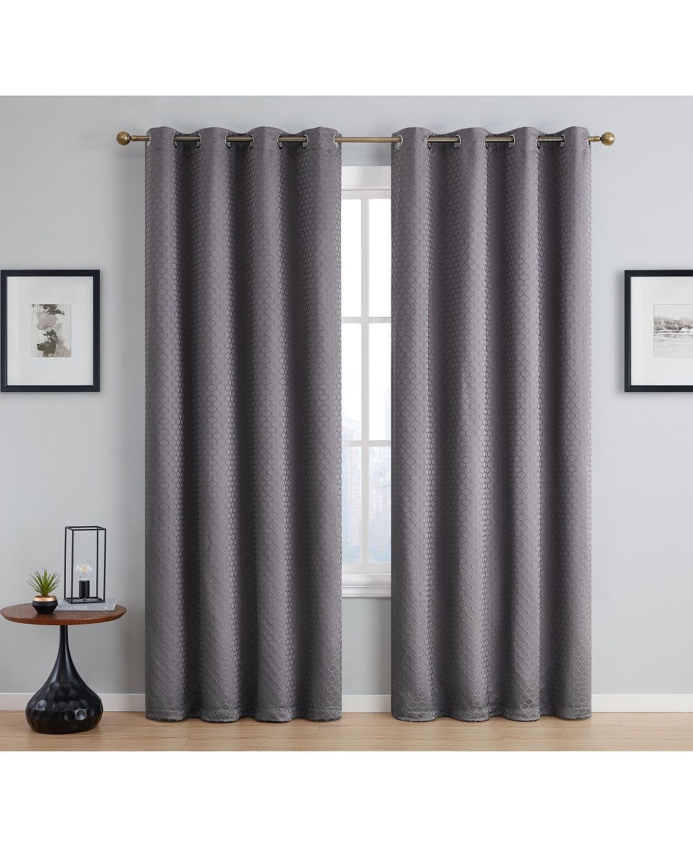 HLC.ME Siena Pattern 100% Complete Blackout Thermal Insulated Double Layer Window Curtain Grommet Panels - Energy Savings & Soundproof, Set of 2