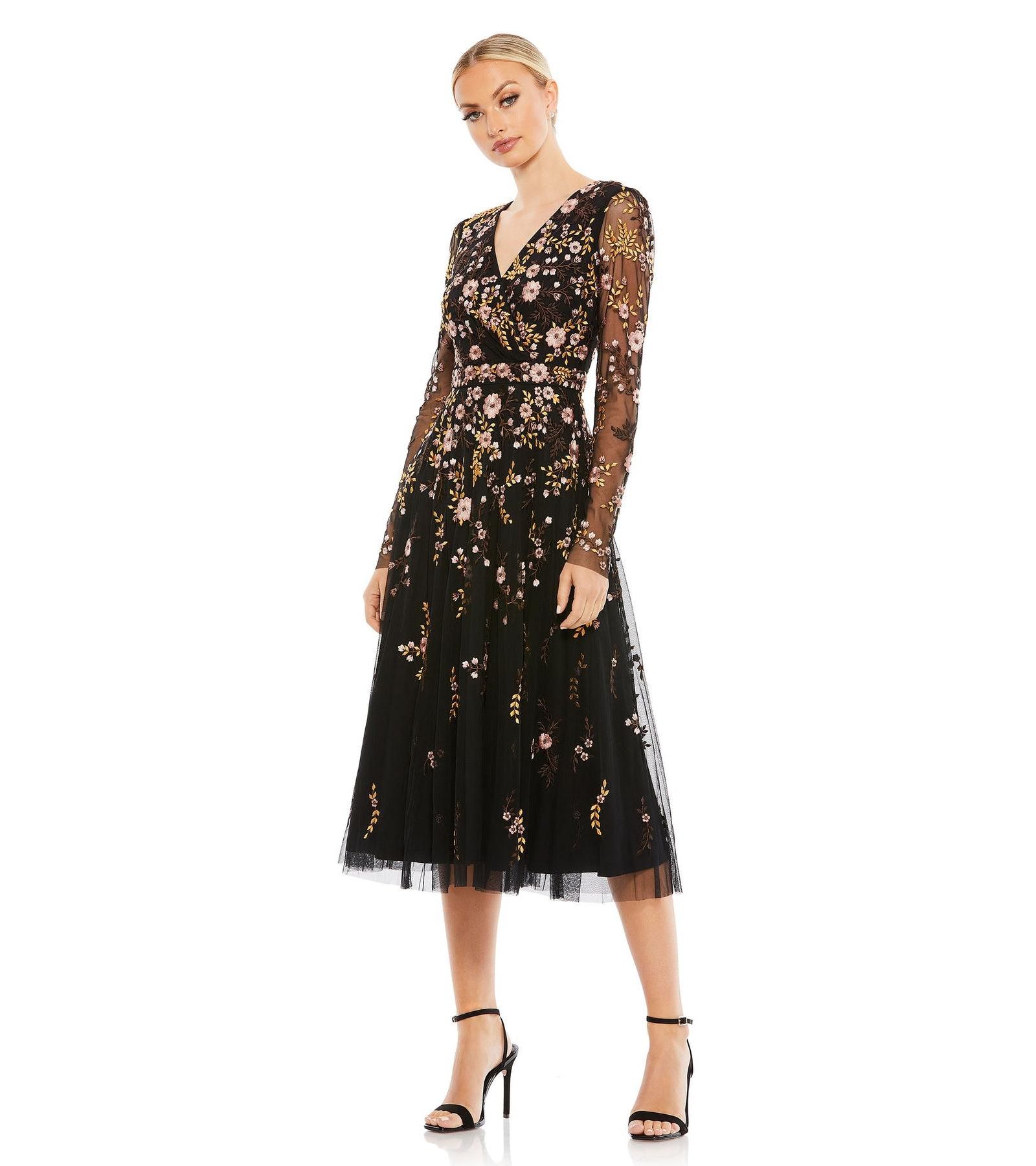 Платье Mac Duggal Women's Floral Embroidered A-Line Cocktail
