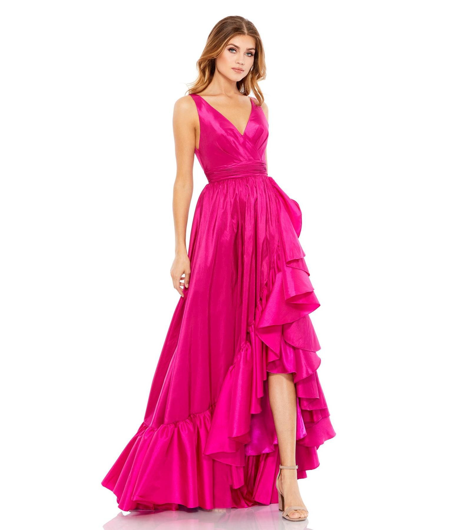 Women's Taffeta Hi-Low Ruffle Gown