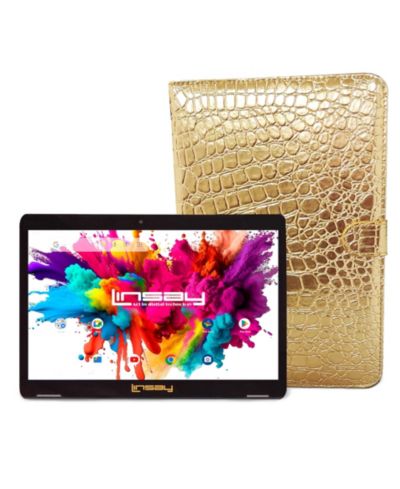 LINSAY планшет 10.1" Octa-Core 128GB, комплект с золотой клавиатурой, Android 15