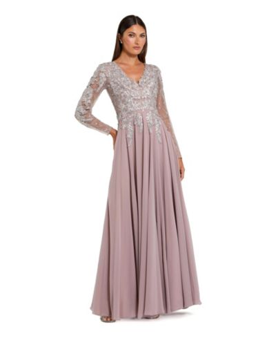 Mac Duggal Женское вечернее платье A-line Floral Embroidered Illusion V-neck