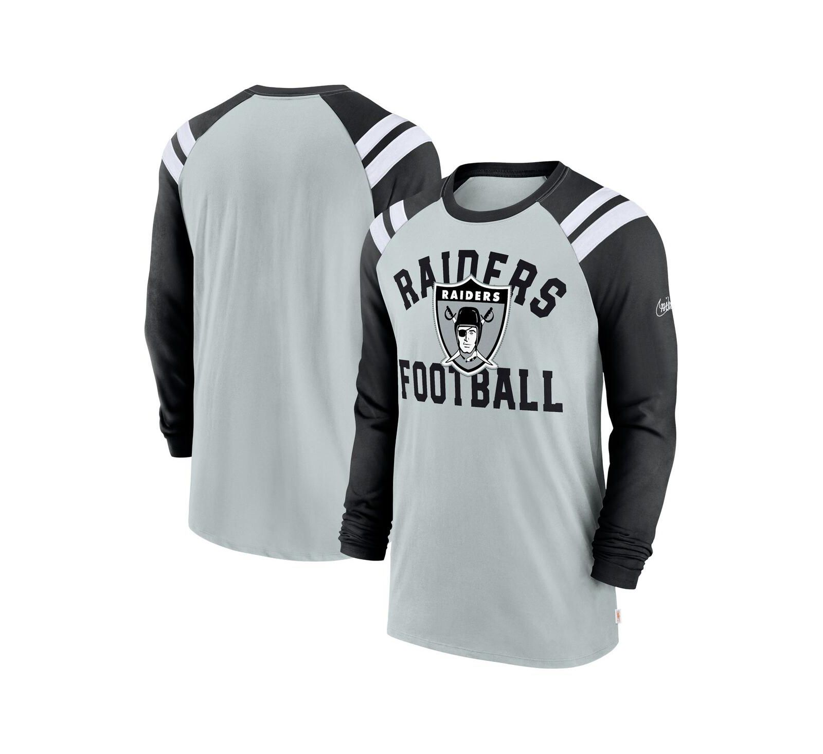 Men's Nike Silver, Black Las Vegas Raiders Classic Arc Raglan Tri-Blend Long Sleeve T-shirt