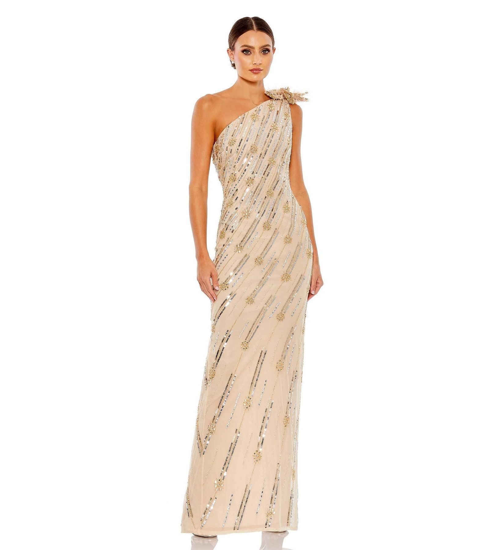 Mac Duggal Женское вечернее платье с цветочной отделкой Embellished One Shoulder