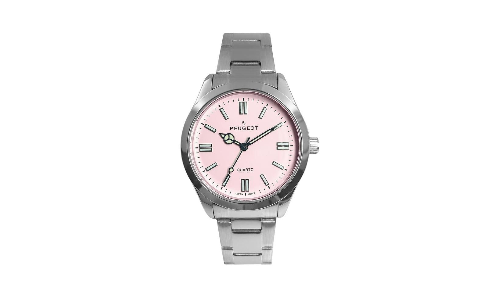 Peugeot Women's 36mm Sport Watch with Pink Dial and Stainless Steel Bracelet
