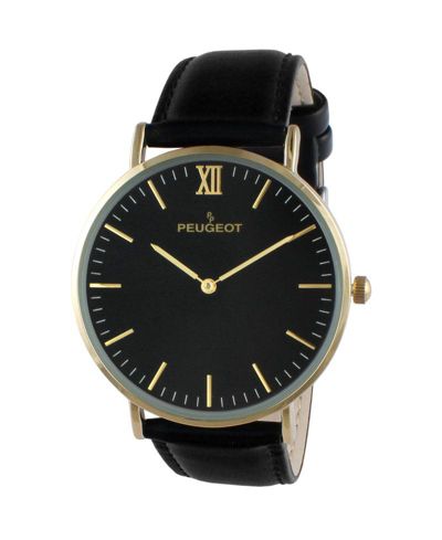 Мужские часы Peugeot 40mm Black Dial Super Slim Leather Strap