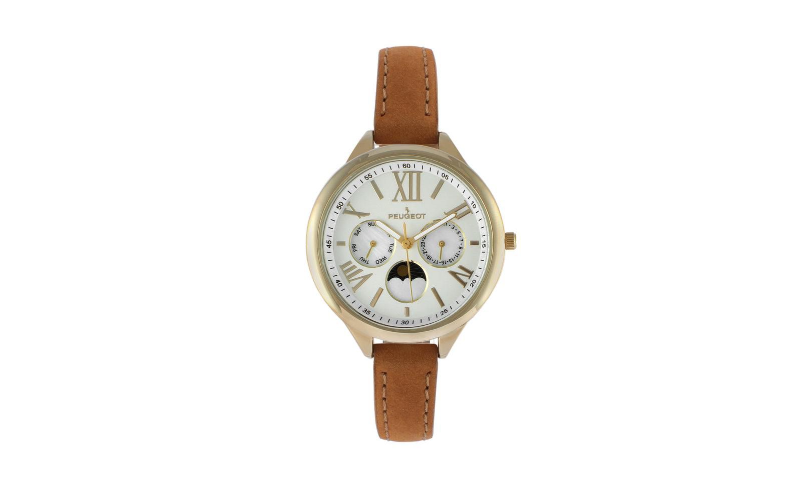 Peugeot Женский 38mm Watch Multi Function Suede Leather Strap